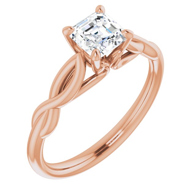 10K Rose Gold Customizable Asscher Cut Solitaire with Braided Infinity-inspired Band and Fancy Basket)