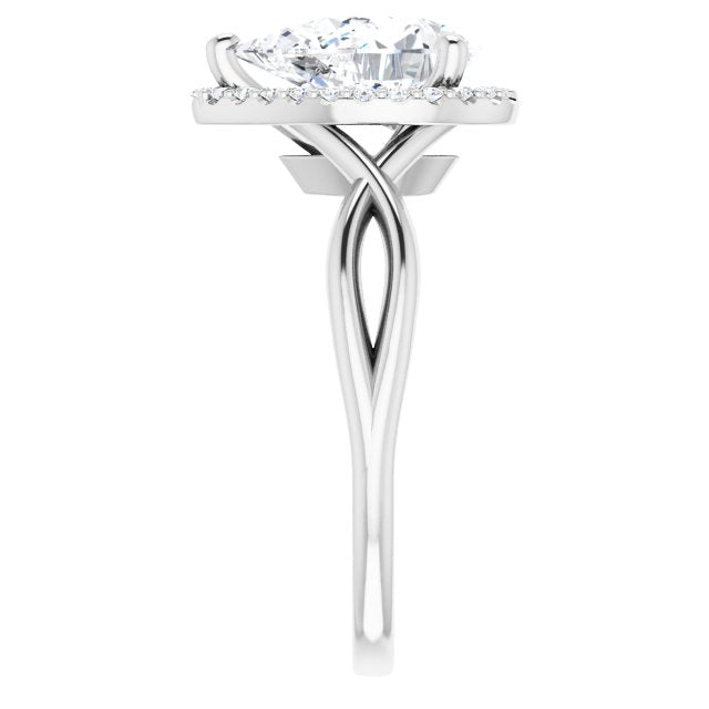 Cubic Zirconia Engagement Ring- The Yawén (Customizable Cathedral-Halo Pear Cut Design with Twisting Split Band)