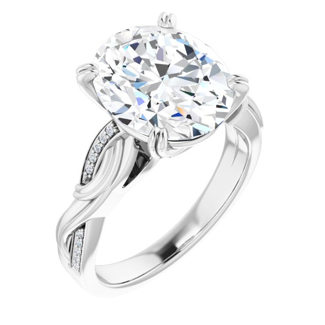 10K White Gold Customizable Cathedral-raised Oval Cut Design featuring Rope-Braided Half-Pavé Band