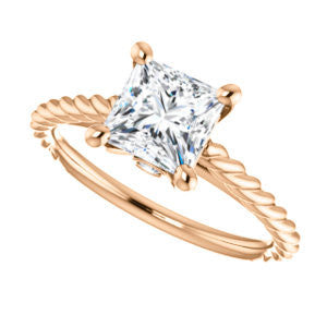 Cubic Zirconia Engagement Ring- The Lolita (Customizable Princess Cut Style with Braided Metal Band and Round Bezel Peekaboo Accents)