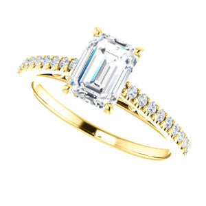 Cubic Zirconia Engagement Ring- The Kiana (Customizable Emerald Cut Design with Decorative Cathedral Trellis and Thin Pavé Band)