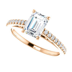 Cubic Zirconia Engagement Ring- The Kiana (Customizable Emerald Cut Design with Decorative Cathedral Trellis and Thin Pavé Band)