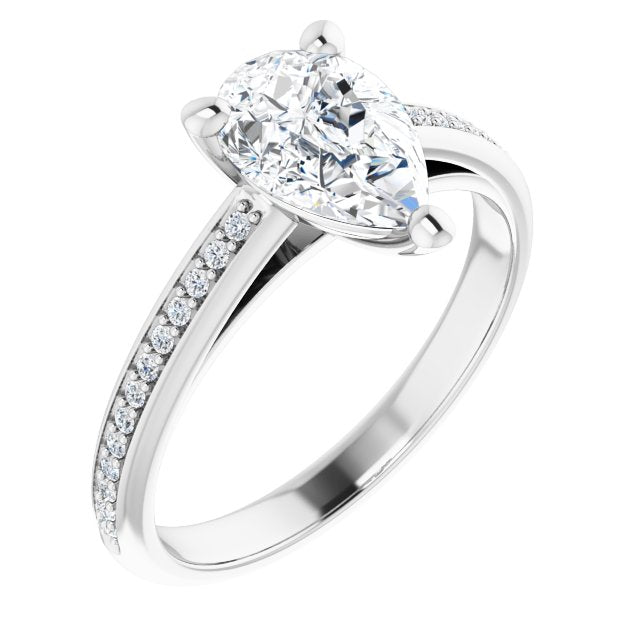 10K White Gold Customizable Cathedral-set Pear Cut Style with Shared Prong Band