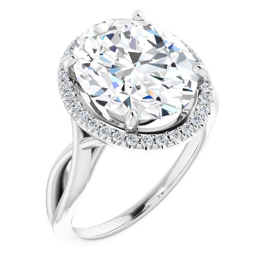 10K White Gold Customizable Cathedral-Halo Oval Cut Design with Twisting Split Band