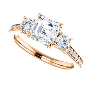 CZ Wedding Set, featuring The Tess engagement ring (Customizable Asscher Cut Trellis-Enhanced Bridge Setting with Semi-Pavé Band)