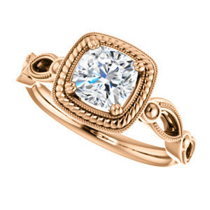 Cubic Zirconia Engagement Ring- The Lucille May (Customizable Cushion Cut Solitaire featuring Filigree Faux Halo and Infinity Split Band)