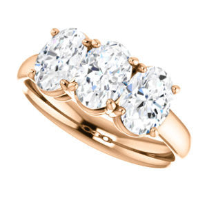 Cubic Zirconia Engagement Ring- The Rita (Customizable Oval Cut Three-stone Style with Dual Oval Cut Accents)