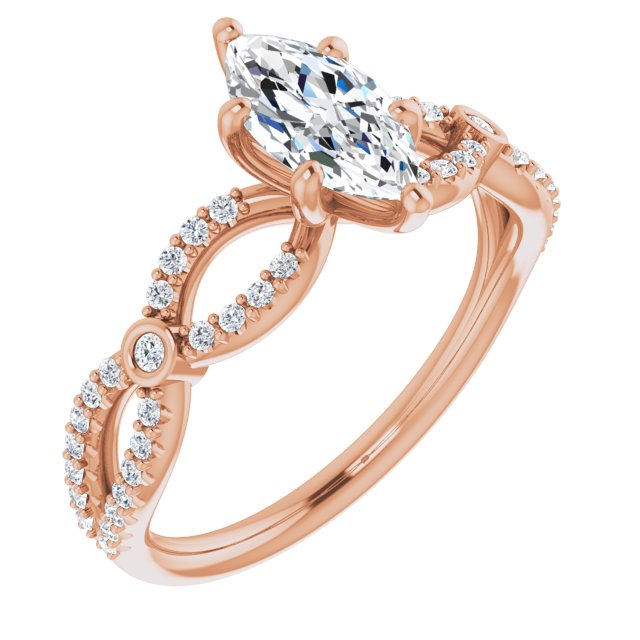 10K Rose Gold Customizable Marquise Cut Design with Infinity-inspired Split Pavé Band and Bezel Peekaboo Accents