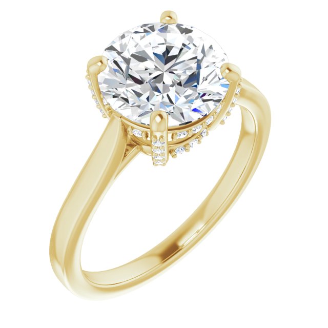 10K Yellow Gold Customizable Cathedral-Raised Round Cut Style with Prong Accents Enhancement