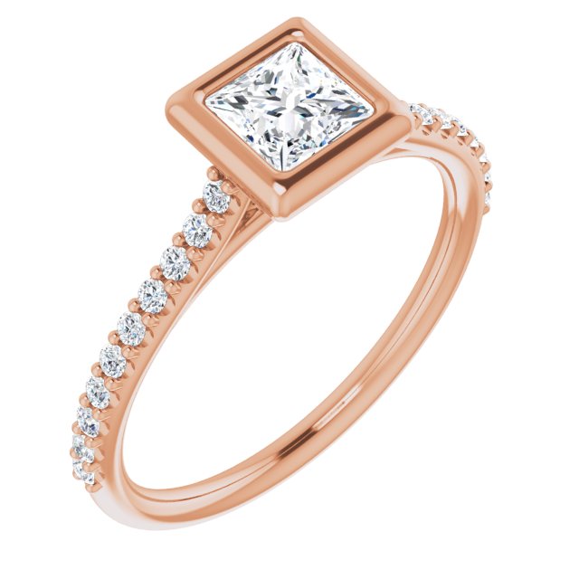 10K Rose Gold Customizable Bezel-set Princess/Square Cut Style with Ultra-thin Pavé-Accented Band