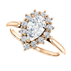 Cubic Zirconia Engagement Ring- The Kirsten (Customizable Pear Cut with Large Cluster-Accent Crown-Supported Halo)