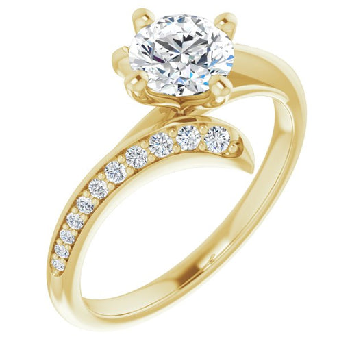 10K Yellow Gold Customizable Round Cut Style with Artisan Bypass and Shared Prong Band