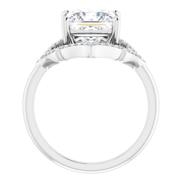 Cubic Zirconia Engagement Ring- The Casie Jean (Customizable Princess/Square Cut Style with Artistic Equilateral Halo and Ultra-thin Band)