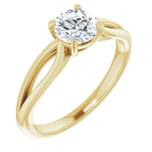 10K Yellow Gold Customizable Round Cut Solitaire with Wide-Split Band