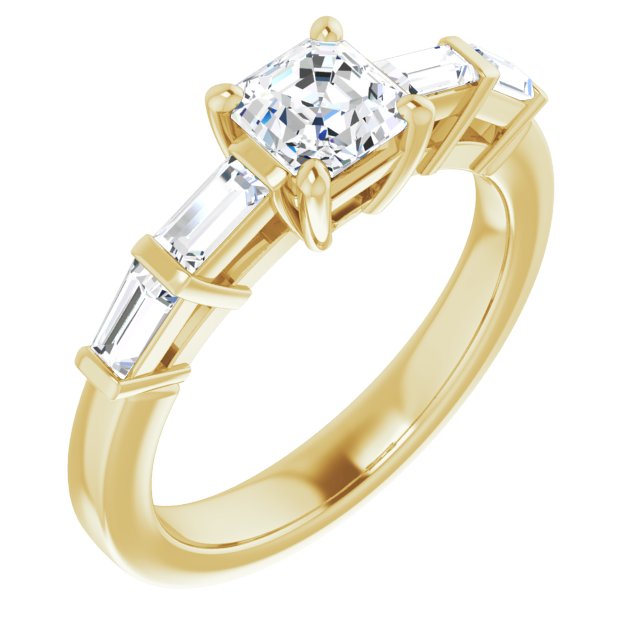 10K Yellow Gold Customizable 9-stone Design with Asscher Cut Center and Round Bezel Accents