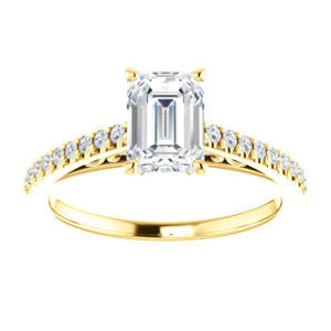 Cubic Zirconia Engagement Ring- The Kiana (Customizable Emerald Cut Design with Decorative Cathedral Trellis and Thin Pavé Band)