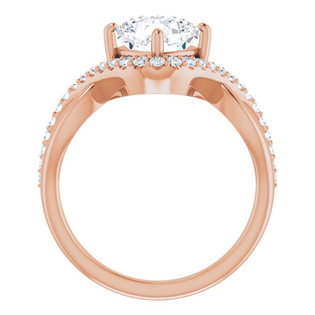 Cubic Zirconia Engagement Ring- The Kwan Lee (Customizable Cushion Cut Design with Semi-Accented Twisting Infinity Bypass Split Band and Half-Halo)