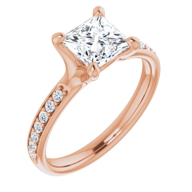 10K Rose Gold Customizable Heavy Prong-Set Princess/Square Cut Style with Round Cut Band Accents