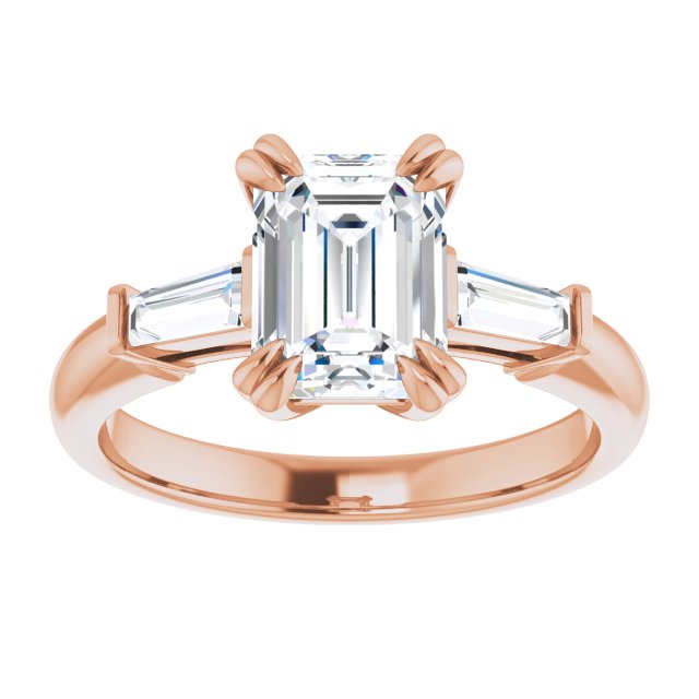 Cubic Zirconia Engagement Ring- The Betyhelena (Customizable 3-stone Radiant Cut Design with Tapered Baguettes)