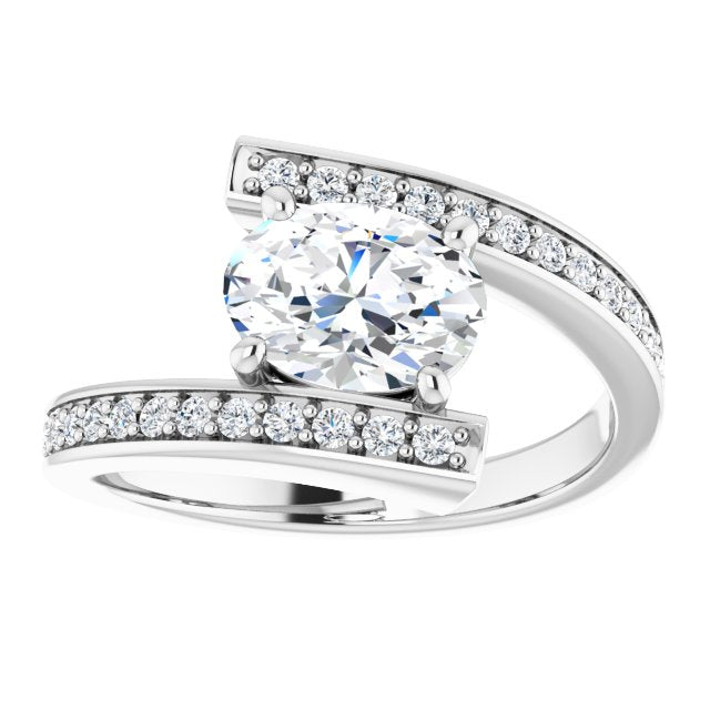 Cubic Zirconia Engagement Ring- The Nayeli (Customizable Faux-Bar-set Oval Cut Design with Accented Bypass Band)