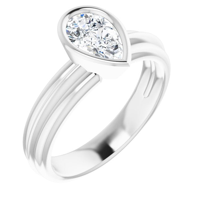 10K White Gold Customizable Bezel-set Pear Cut Solitaire with Grooved Band