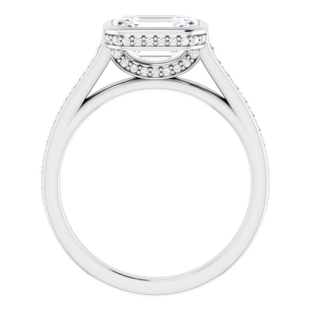 Cubic Zirconia Engagement Ring- The Jada (Customizable Cathedral-Bezel Radiant Cut Design with Under Halo and Shared Prong Band)