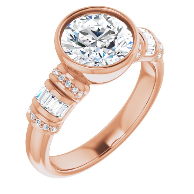 Cubic Zirconia Engagement Ring- The Coralie (Customizable Bezel-set Round Cut Setting with Wide Sleeve-Accented Band)