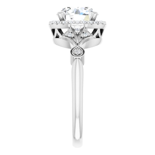 Cubic Zirconia Engagement Ring- The Zhee (Customizable Cathedral-Crown Round Cut Design with Halo and Scalloped Side Stones)
