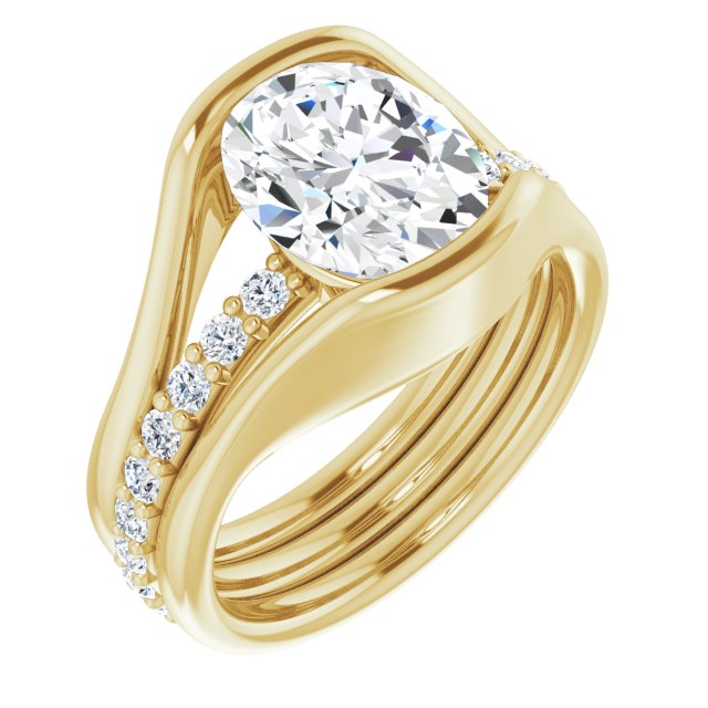 10K Yellow Gold Customizable Bezel-set Oval Cut Style with Thick Pavé Band