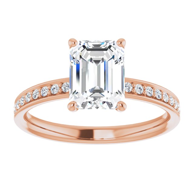 Cubic Zirconia Engagement Ring- The Helena (Customizable Classic Prong-set Emerald Cut Design with Shared Prong Band)