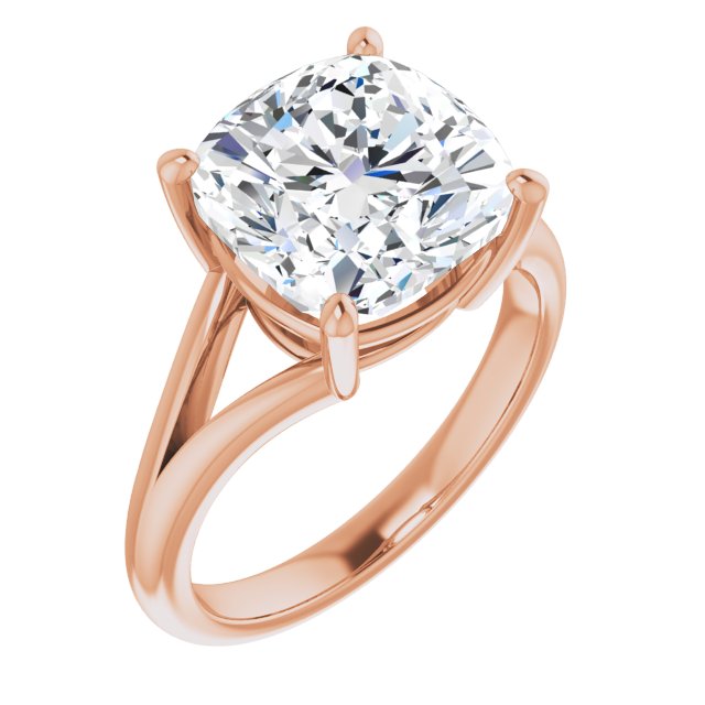 10K Rose Gold Customizable Cushion Cut Solitaire with Tapered Split Band