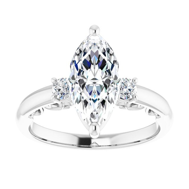 Cubic Zirconia Engagement Ring- The Danika (Customizable Marquise Cut 3-stone Style featuring Heart-Motif Band Enhancement)