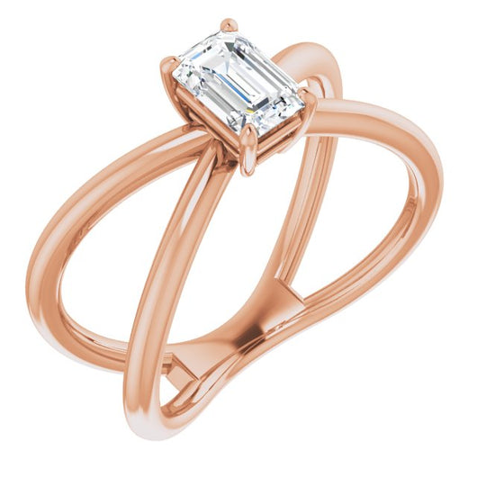 10K Rose Gold Customizable Emerald/Radiant Cut Solitaire with Semi-Atomic Symbol Band