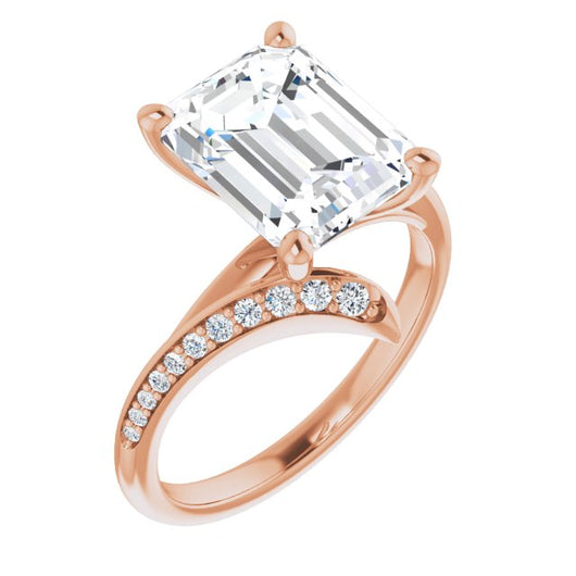 10K Rose Gold Customizable Emerald/Radiant Cut Style with Artisan Bypass and Shared Prong Band