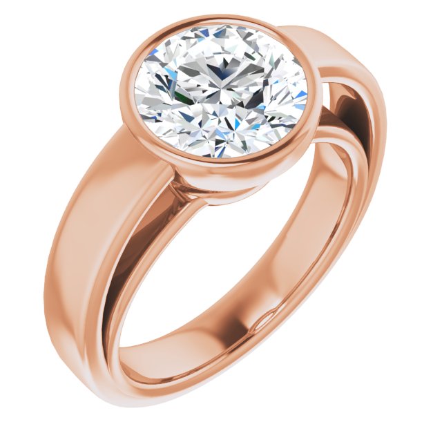 10K Rose Gold Customizable Cathedral-Bezel Round Cut Solitaire with Wide Band