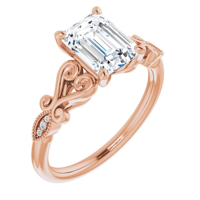 Cubic Zirconia Engagement Ring- The Annika (Customizable 7-stone Design with Emerald Cut Center Plus Sculptural Band and Filigree)