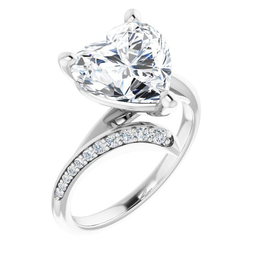 10K White Gold Customizable Heart Cut Style with Artisan Bypass and Shared Prong Band