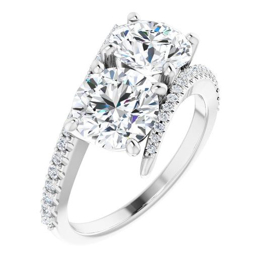 10K White Gold Customizable Double Round Cut 2-stone Design with Ultra-thin Bypass Band and Pavé Enhancement