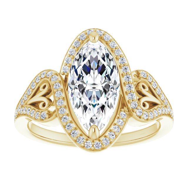 Cubic Zirconia Engagement Ring- The Alexis Rose (Customizable Marquise Cut Design with Bypass Halo and Split-Shared Prong Band)