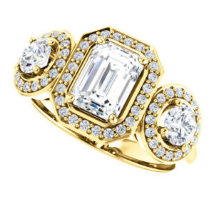 Cubic Zirconia Engagement Ring- The Justine (Customizable Radiant Cut Center 3-Stone Halo-Style)