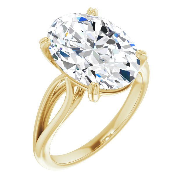 10K Yellow Gold Customizable Oval Cut Solitaire with Wide-Split Band
