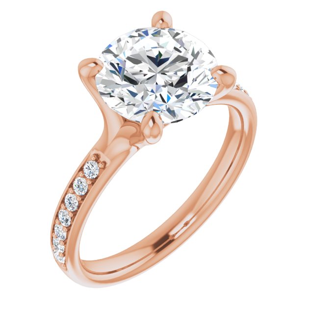 14K Rose Gold Customizable Heavy Prong-Set Round Cut Style with Round Cut Band Accents