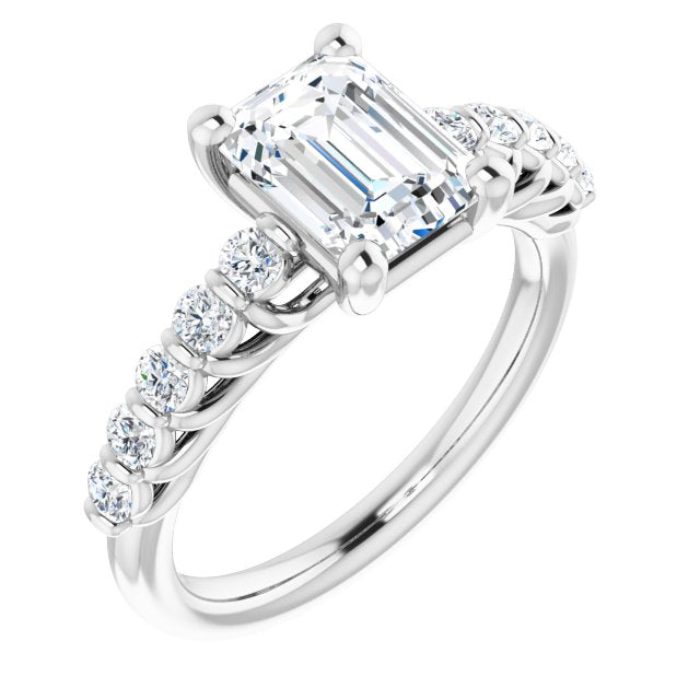 Cubic Zirconia Engagement Ring- The Alaia (Customizable Emerald Cut Style with Round Bar-set Accents)