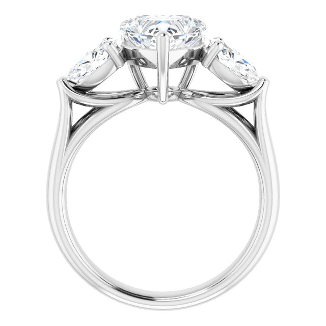 Cubic Zirconia Engagement Ring- The Alondra (Customizable Cathedral-set 3-stone Heart Cut Style with Dual Oval Cut Accents & Wide Split Band)