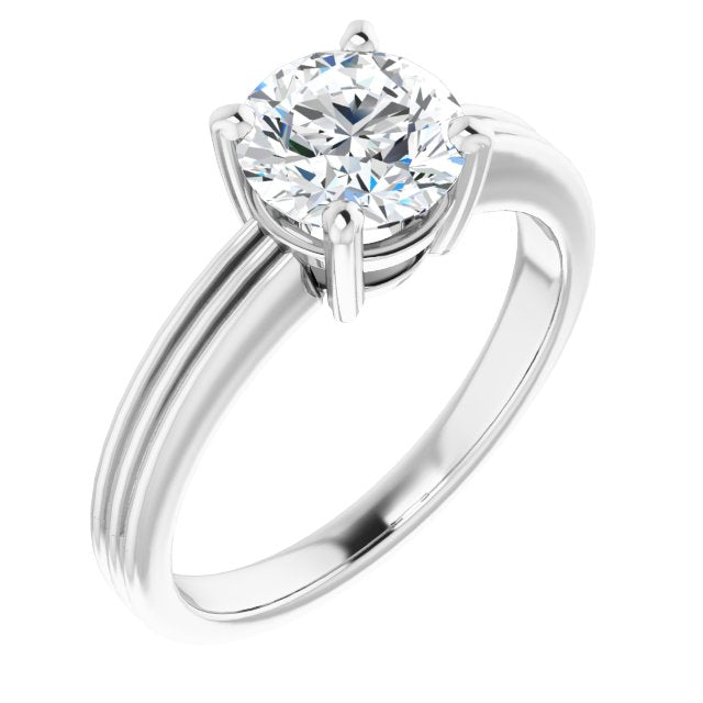 10K White Gold Customizable Round Cut Solitaire with Double-Grooved Band