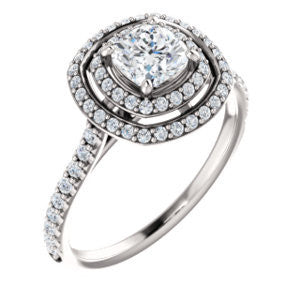 Cubic Zirconia Engagement Ring- The Alisa (Customizable Cushion Cut with Geometric Double Halo)