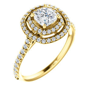 Cubic Zirconia Engagement Ring- The Alisa (Customizable Cushion Cut with Geometric Double Halo)