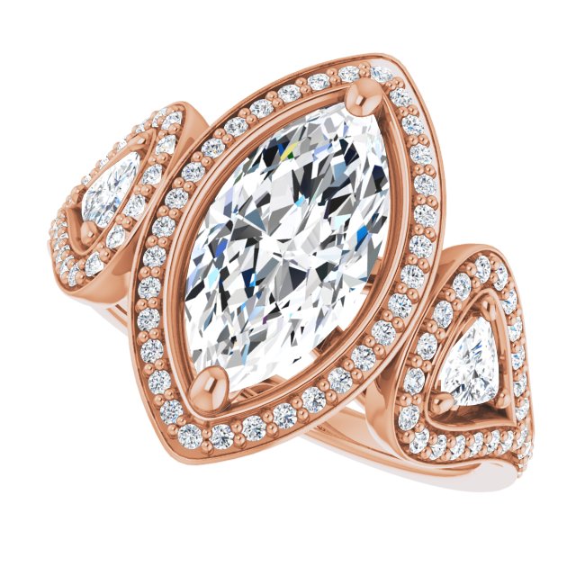 Cubic Zirconia Engagement Ring- The Cordelia (Customizable Cathedral-set Marquise Cut Design with 2 Trillion Cut Accents, Halo and Split-Shared Prong Band)
