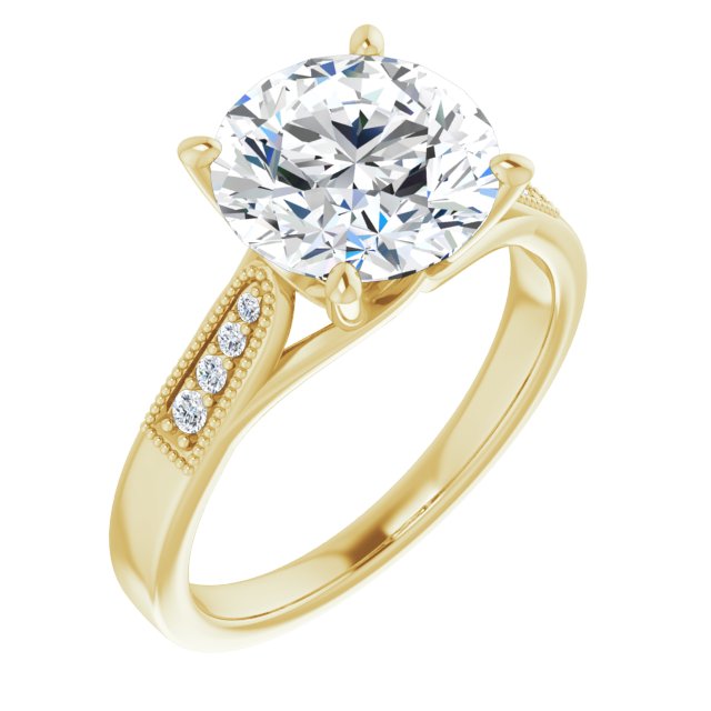 10K Yellow Gold Customizable 9-stone Vintage Design with Round Cut Center and Round Band Accents
