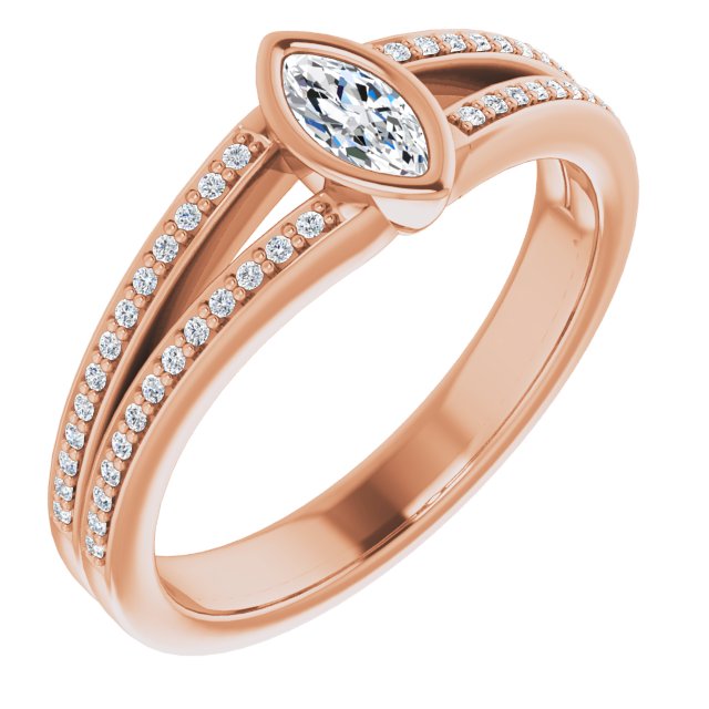 10K Rose Gold Customizable Bezel-set Marquise Cut Design with Split Shared Prong Band
